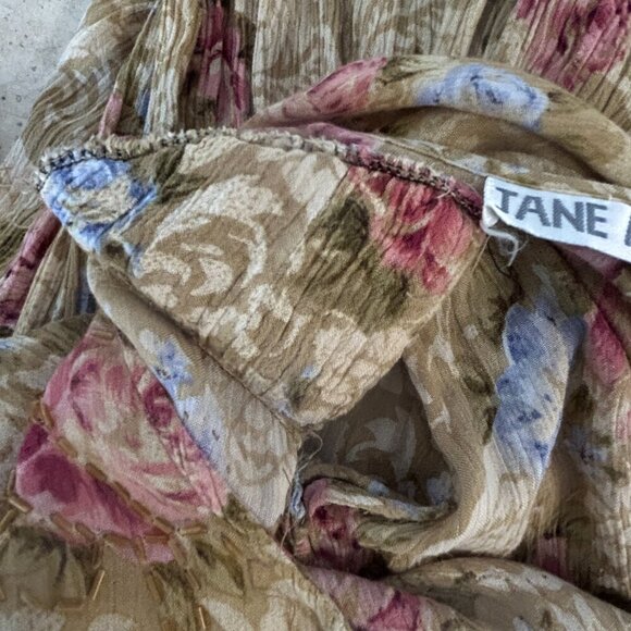 Jane Ashley Vintage 90s Gold Beaded Floral Grunge Back Tie Dress Size Small - Picture 4 of 13